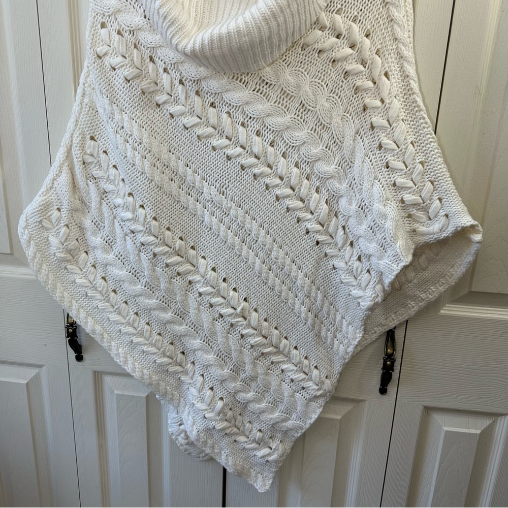Anthropologie Asymmetrical Poncho Sweater Turtleneck Cable Knit Womens Size M - Picture 5 of 12
